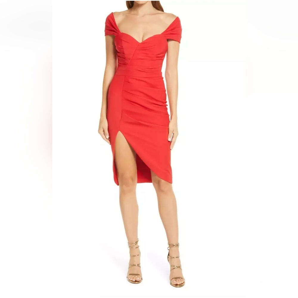 NWT LAVISH ALICE SWEETHEART NECKLINE PLEATED SHEATH DRESS WITH SLIT